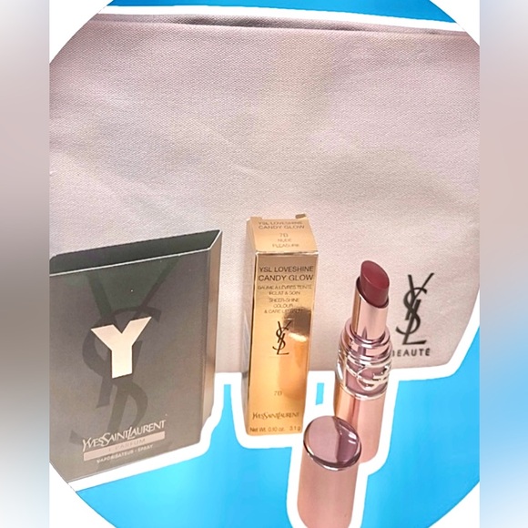 YSL NIB 3Pc Trousse Pouch, Candy Glaze Lipstick & Sample Y Parfum spray - Picture 10 of 14